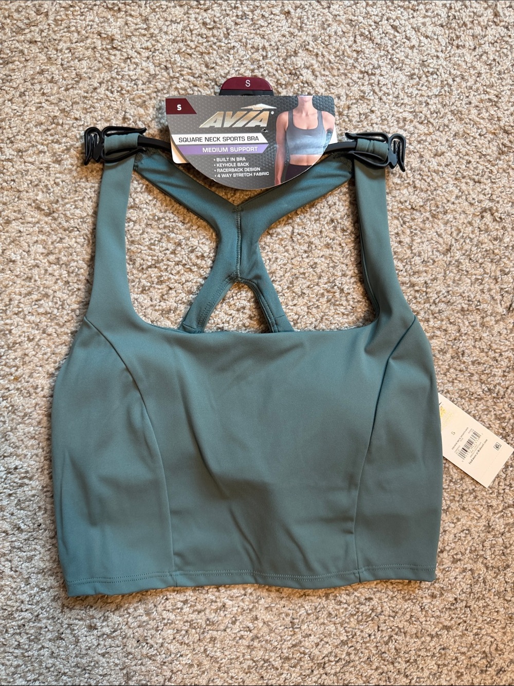 Avia Sage Green Square Neck Sports Bra